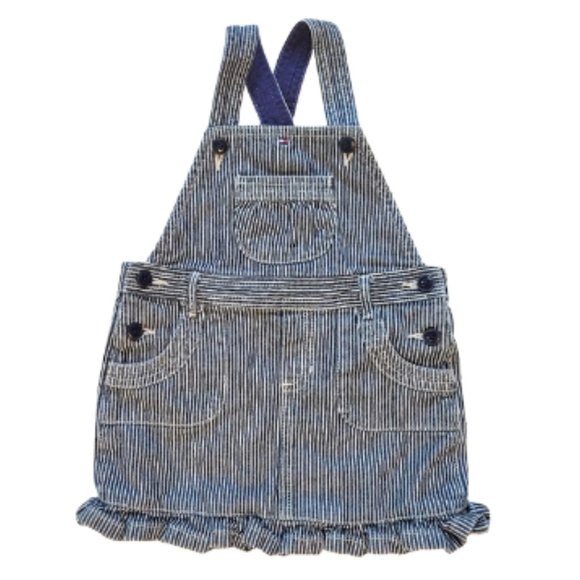 TOMMY HILFIGER Striped Denim Jean Overall Dress - Toddler Girl's 4 T - Picture 1 of 8